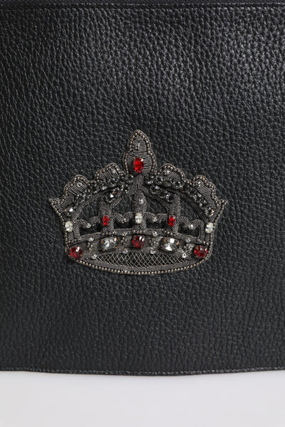 Dolce & Gabbana Schwarzes Kalbsleder Krone verschönert Clutch Pouch Tasche