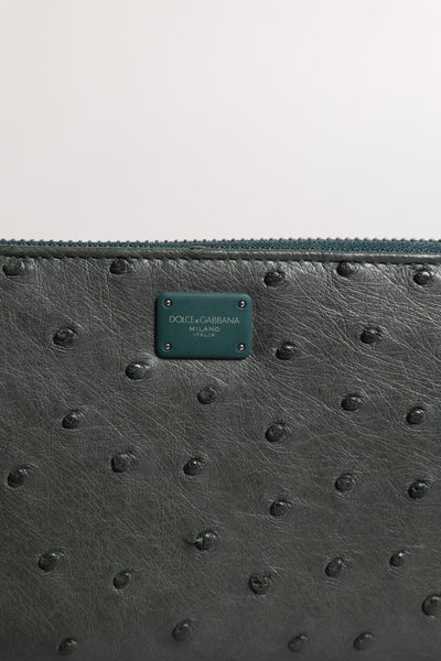 Dolce & Gabbana Grüne Straußenlogoplakette Zip Around Continental Geldbörse