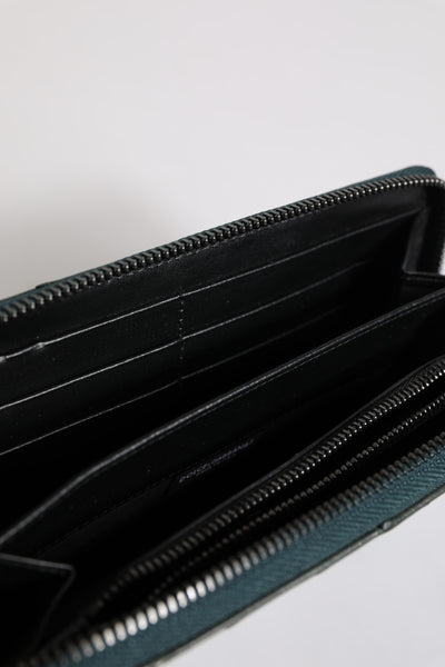 Dolce & Gabbana Grüne Straußenlogoplakette Zip Around Continental Geldbörse