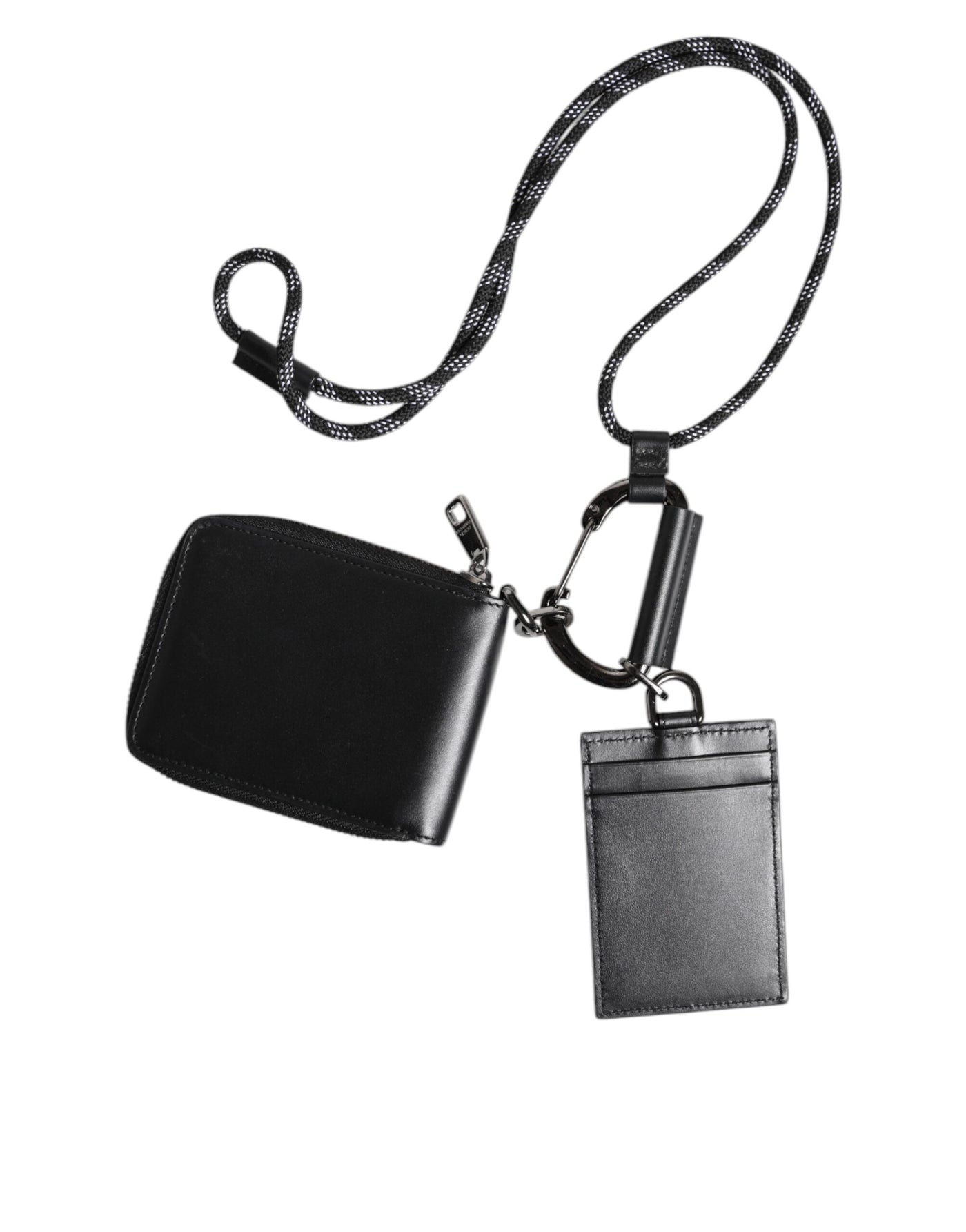 Dolce & Gabbana Schwarzes Leder Lanyard Zip Around Card Holder Wallet