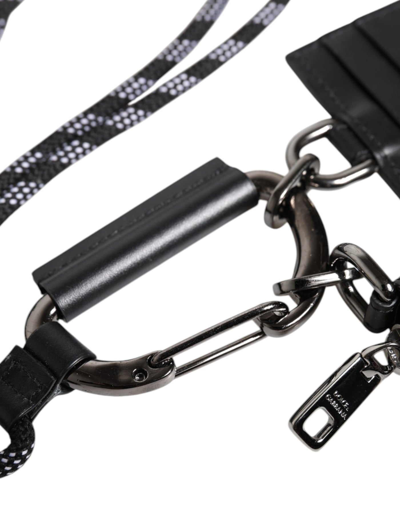 Dolce & Gabbana Schwarzes Leder Lanyard Zip Around Card Holder Wallet