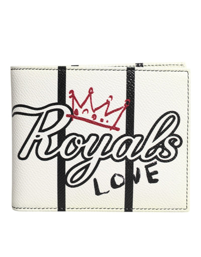 Dolce & Gabbana Weißes Leder DG Crown Royals Bifold Card Holder Wallet