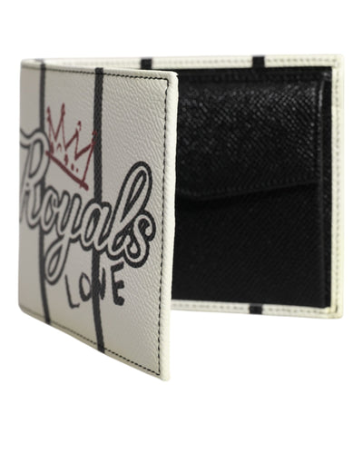 Dolce & Gabbana Weißes Leder DG Crown Royals Bifold Card Holder Wallet