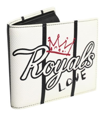 Dolce & Gabbana Weißes Leder DG Crown Royals Bifold Card Holder Wallet