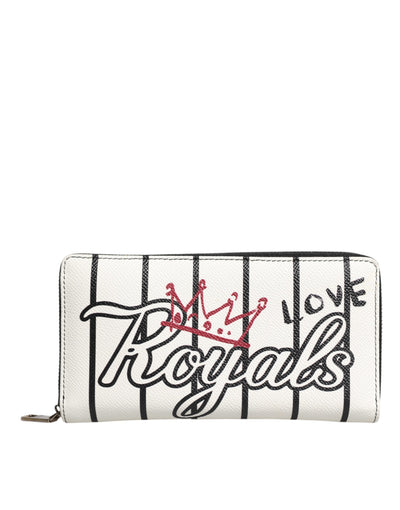Dolce & Gabbana Weißes Leder DG Crown Royals Continental Zip um Brieftasche