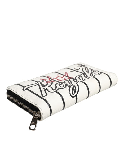 Dolce & Gabbana Weißes Leder DG Crown Royals Continental Zip um Brieftasche