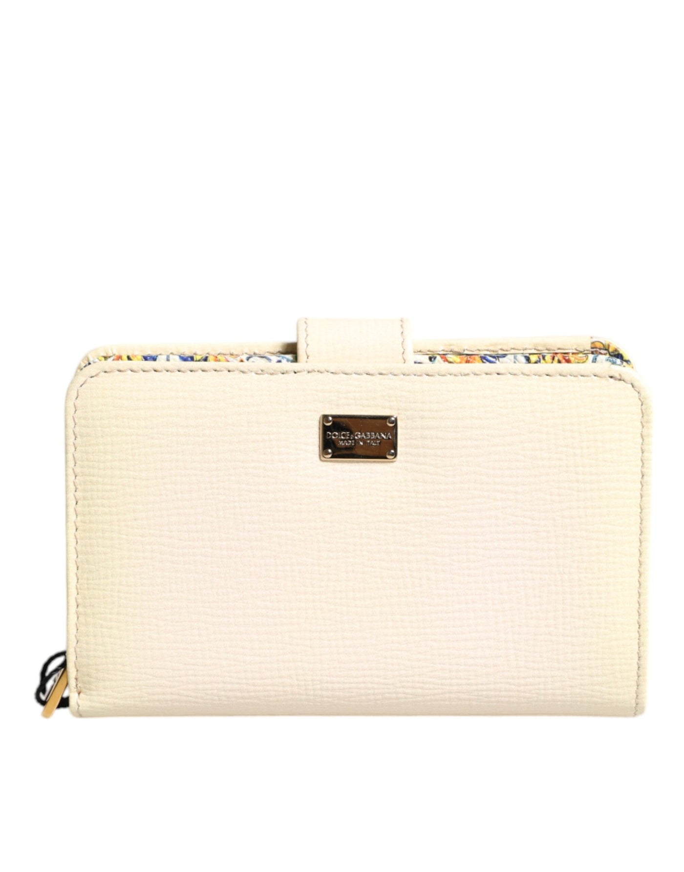 Dolce & Gabbana Elfenbeinfarbenes Kalbsleder Kompaktes Logo Plaque Kartenhalter Brieftasche