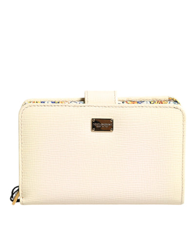Dolce & Gabbana Elfenbeinfarbenes Kalbsleder Kompaktes Logo Plaque Kartenhalter Brieftasche
