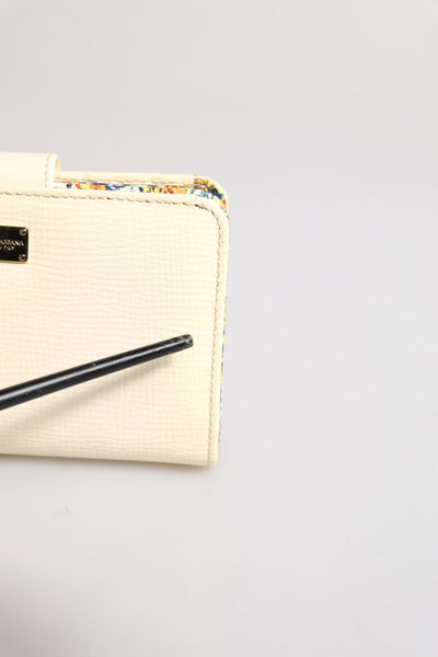 Dolce & Gabbana Elfenbeinfarbenes Kalbsleder Kompaktes Logo Plaque Kartenhalter Brieftasche