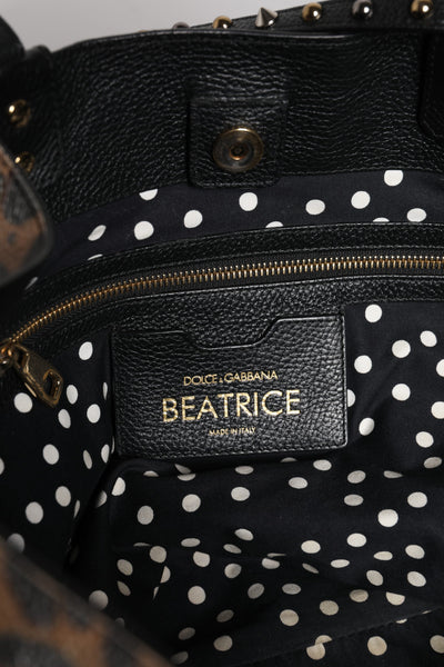 Dolce & Gabbana Braune Leopardentasche BEATRICE Leder mit Logo-Plakette Tote Bag