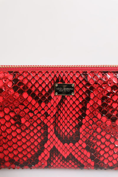 Dolce & Gabbana Rotes Exotenleder Zip Around Continental Clutch Geldbörse