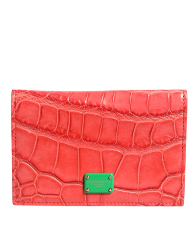 Dolce & Gabbana Rotes Exotenleder Logo Plaque Kartenhalter Brieftasche