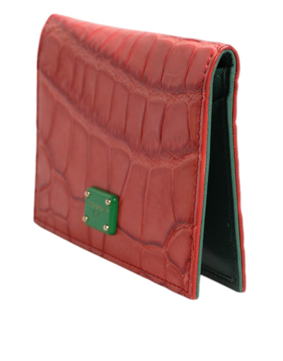 Dolce & Gabbana Rotes Exotenleder Logo Plaque Kartenhalter Brieftasche