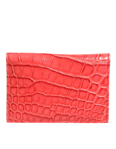 Dolce & Gabbana Rotes Exotenleder Logo Plaque Kartenhalter Brieftasche