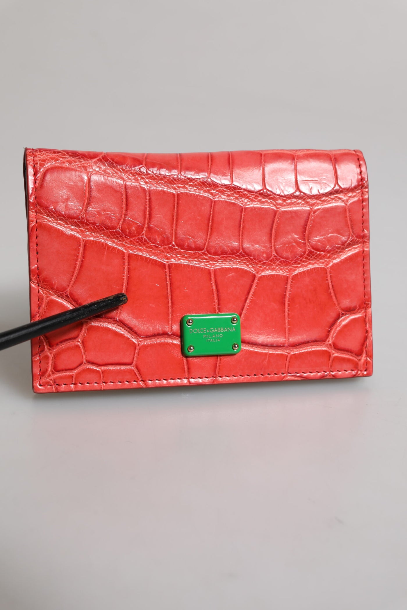 Dolce & Gabbana Rotes Exotenleder Logo Plaque Kartenhalter Brieftasche