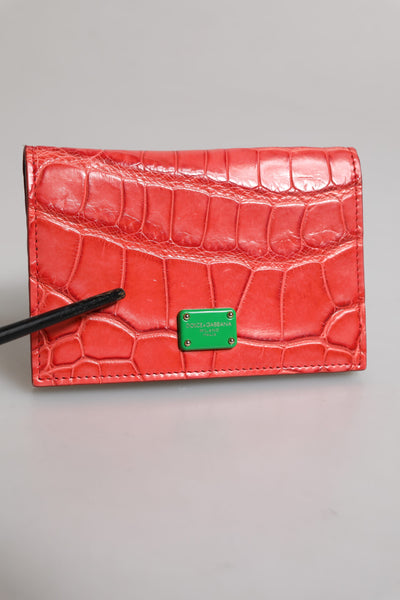 Dolce & Gabbana Rotes Exotenleder Logo Plaque Kartenhalter Brieftasche