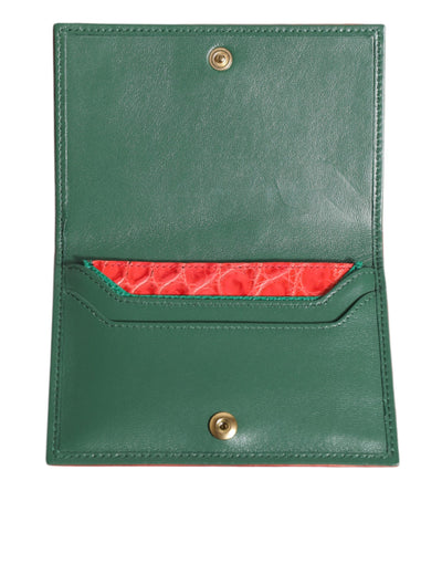 Dolce & Gabbana Rotes Exotenleder Logo Plaque Kartenhalter Brieftasche