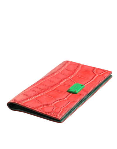 Dolce & Gabbana Rotes Exotenleder Logo Plaque Kartenhalter Brieftasche