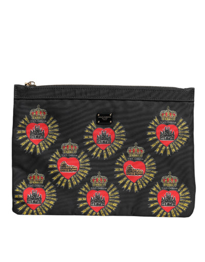Dolce & Gabbana Schwarzes rotes Nylon Heiliges Herz Clutch Pouch Tasche