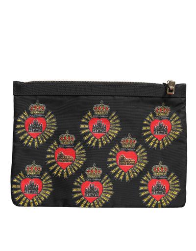 Dolce & Gabbana Schwarzes rotes Nylon Heiliges Herz Clutch Pouch Tasche