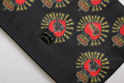 Dolce & Gabbana Schwarzes rotes Nylon Heiliges Herz Clutch Pouch Tasche