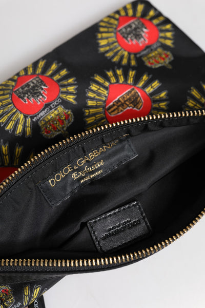Dolce & Gabbana Schwarzes rotes Nylon Heiliges Herz Clutch Pouch Tasche