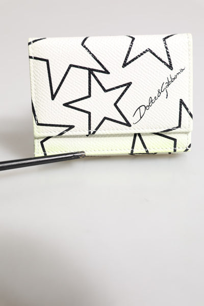 Dolce & Gabbana Weißes Leder Trifold DG Star Print Karteninhaber Brieftasche