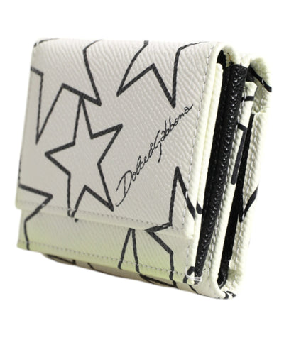 Dolce & Gabbana Weißes Leder Trifold DG Star Print Karteninhaber Brieftasche