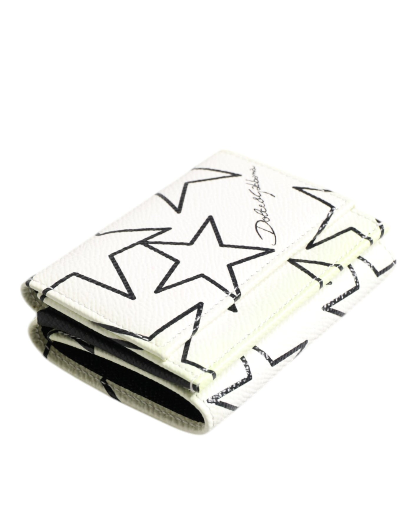 Dolce & Gabbana Weißes Leder Trifold DG Star Print Karteninhaber Brieftasche