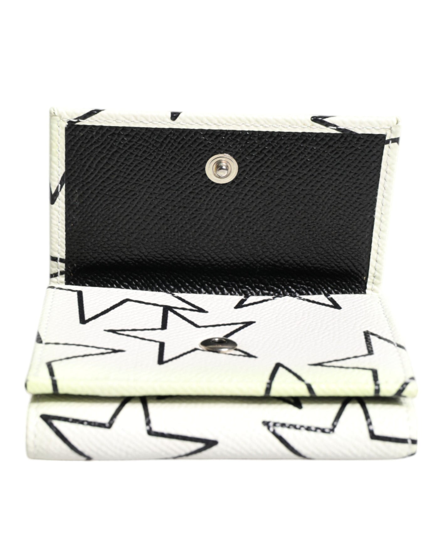 Dolce & Gabbana Weißes Leder Trifold DG Star Print Karteninhaber Brieftasche