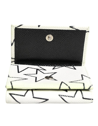 Dolce & Gabbana Weißes Leder Trifold DG Star Print Karteninhaber Brieftasche
