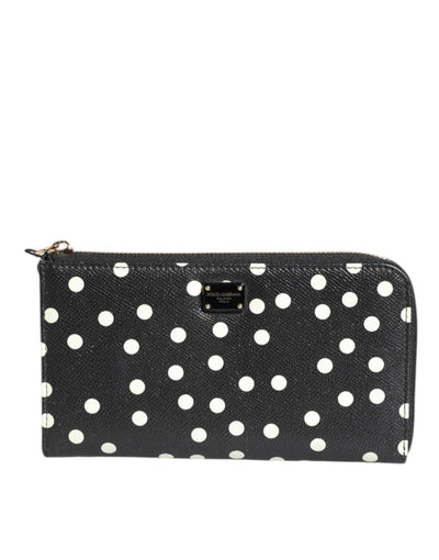 Dolce & Gabbana Schwarz-weiß gepunktetes Leder Zip Around Continental Brieftasche