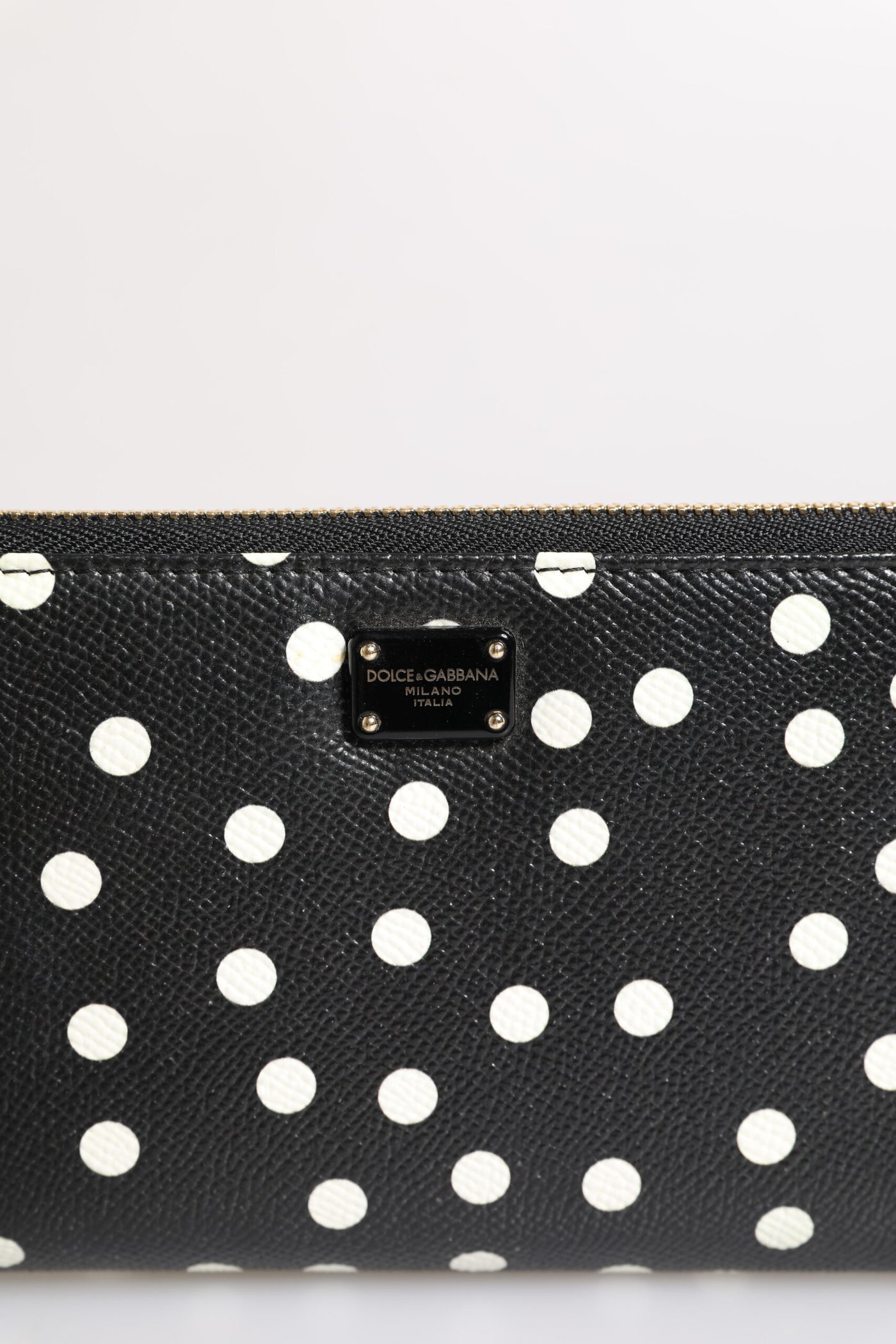 Dolce & Gabbana Schwarz-weiß gepunktetes Leder Zip Around Continental Brieftasche
