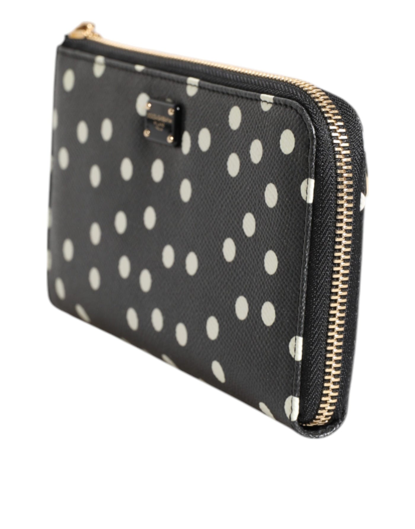 Dolce & Gabbana Schwarz-weiß gepunktetes Leder Zip Around Continental Brieftasche