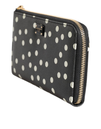 Dolce & Gabbana Schwarz-weiß gepunktetes Leder Zip Around Continental Brieftasche