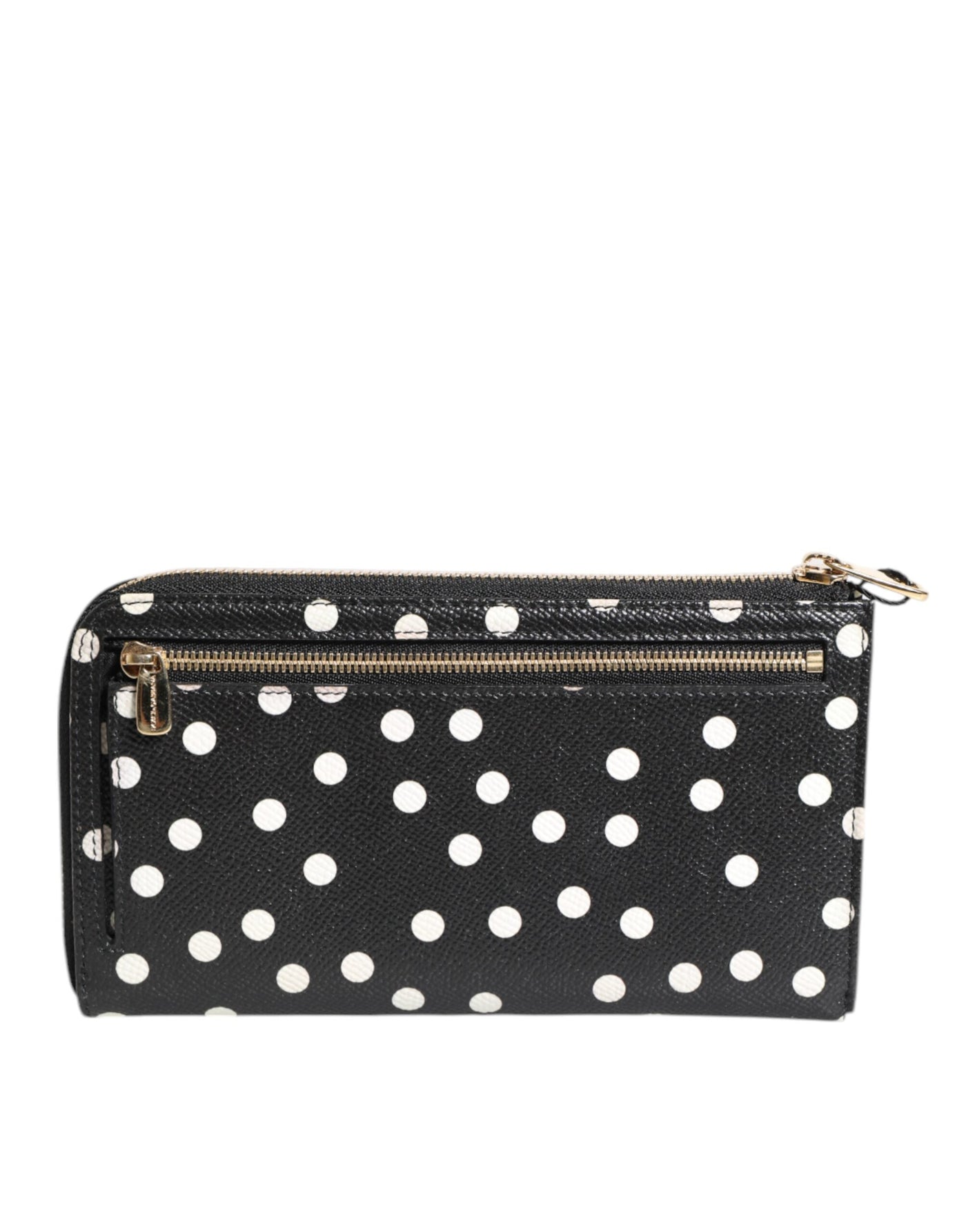 Dolce & Gabbana Schwarz-weiß gepunktetes Leder Zip Around Continental Brieftasche