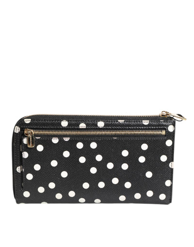 Dolce & Gabbana Schwarz-weiß gepunktetes Leder Zip Around Continental Brieftasche