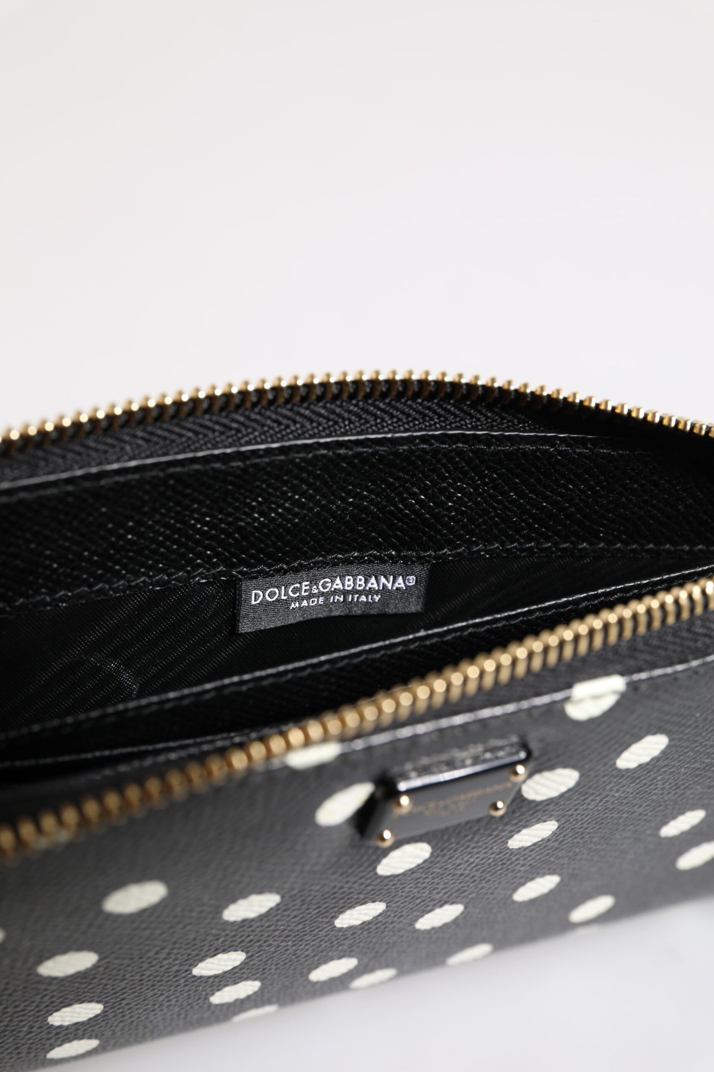 Dolce & Gabbana Schwarz-weiß gepunktetes Leder Zip Around Continental Brieftasche