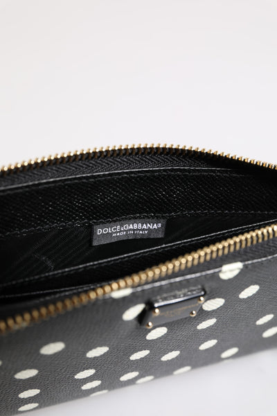 Dolce & Gabbana Schwarz-weiß gepunktetes Leder Zip Around Continental Brieftasche