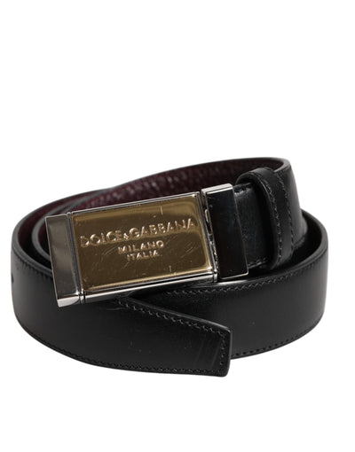 Dolce & Gabbana Schwarzbrauner Ledergürtel mit Metallschnalle und Wendegürtel