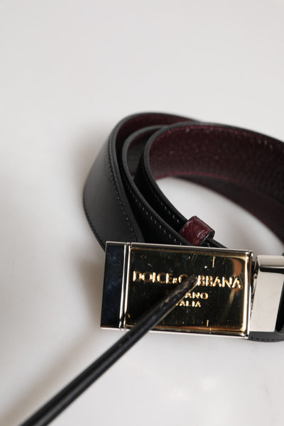 Dolce & Gabbana Schwarzbrauner Ledergürtel mit Metallschnalle und Wendegürtel