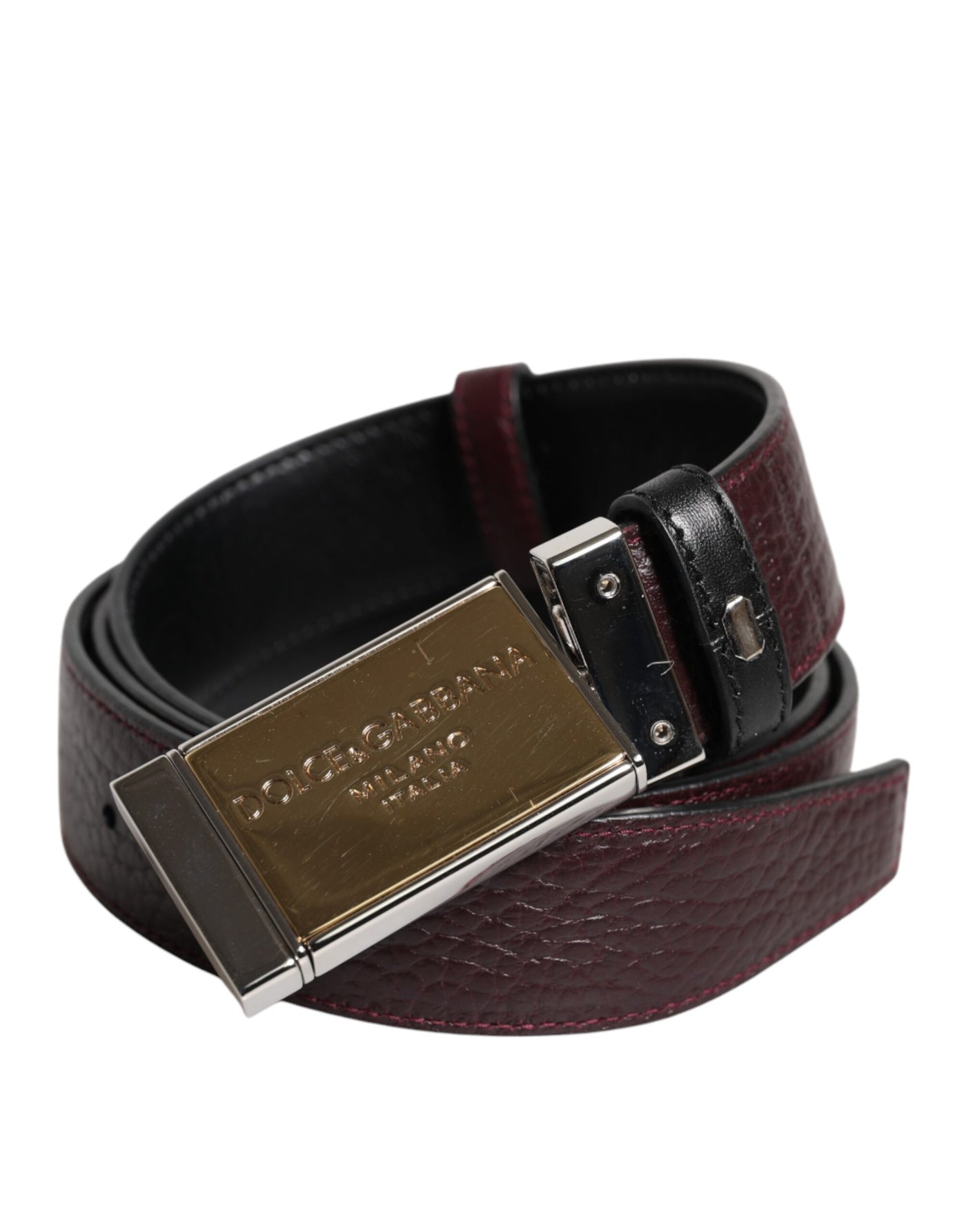 Dolce & Gabbana Schwarzbrauner Ledergürtel mit Metallschnalle und Wendegürtel