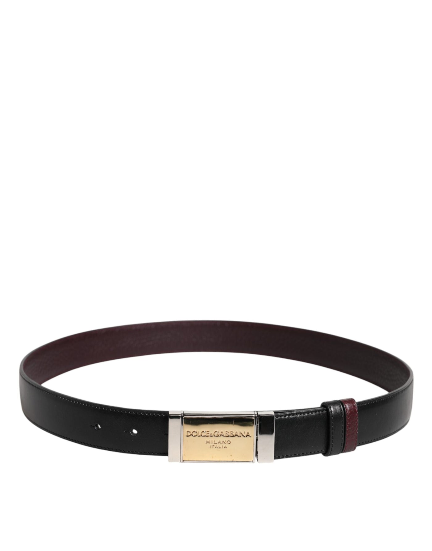 Dolce & Gabbana Schwarzbrauner Ledergürtel mit Metallschnalle und Wendegürtel