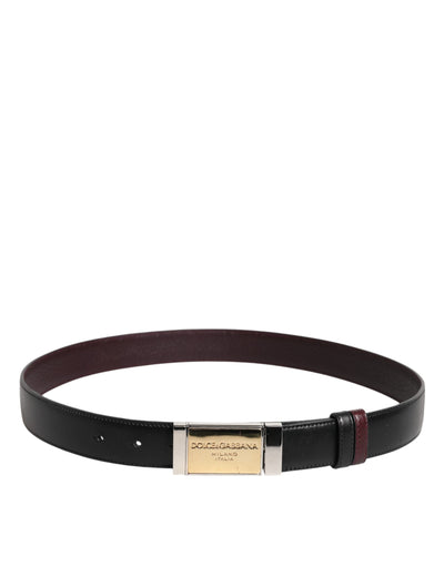 Dolce & Gabbana Schwarzbrauner Ledergürtel mit Metallschnalle und Wendegürtel