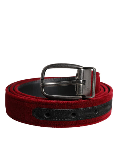 Dolce & Gabbana Red Velvet Schwarz Metallschnalle Logo Gürtel