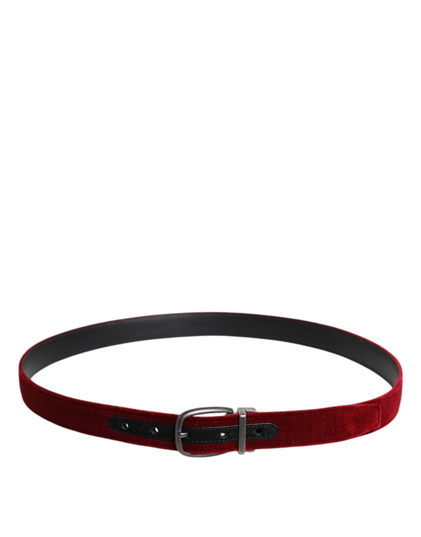 Dolce & Gabbana Red Velvet Schwarz Metallschnalle Logo Gürtel