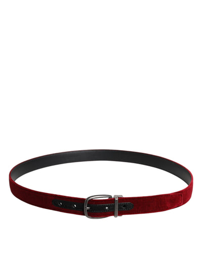Dolce & Gabbana Red Velvet Schwarz Metallschnalle Logo Gürtel