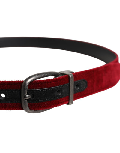 Dolce & Gabbana Red Velvet Schwarz Metallschnalle Logo Gürtel
