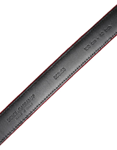Dolce & Gabbana Red Velvet Schwarz Metallschnalle Logo Gürtel