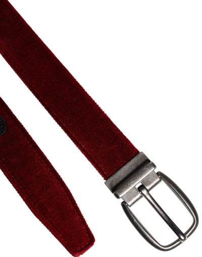 Dolce & Gabbana Red Velvet Schwarz Metallschnalle Logo Gürtel
